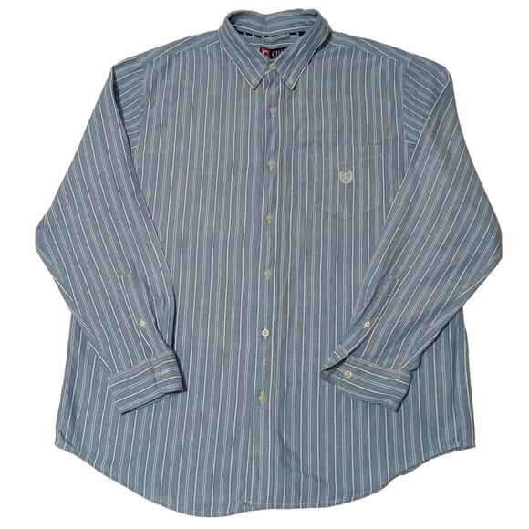 Chaps Shirt XL Ralph Lauren Button Up Long Sleeve Blue Striped Preppy Cotton EUC - Picture 1 of 7